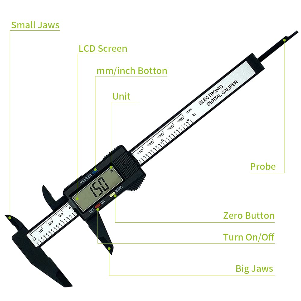 0-6" Digital Caliper, Large LCD, Auto-Off, Inch/Metric Conversion - Image 3