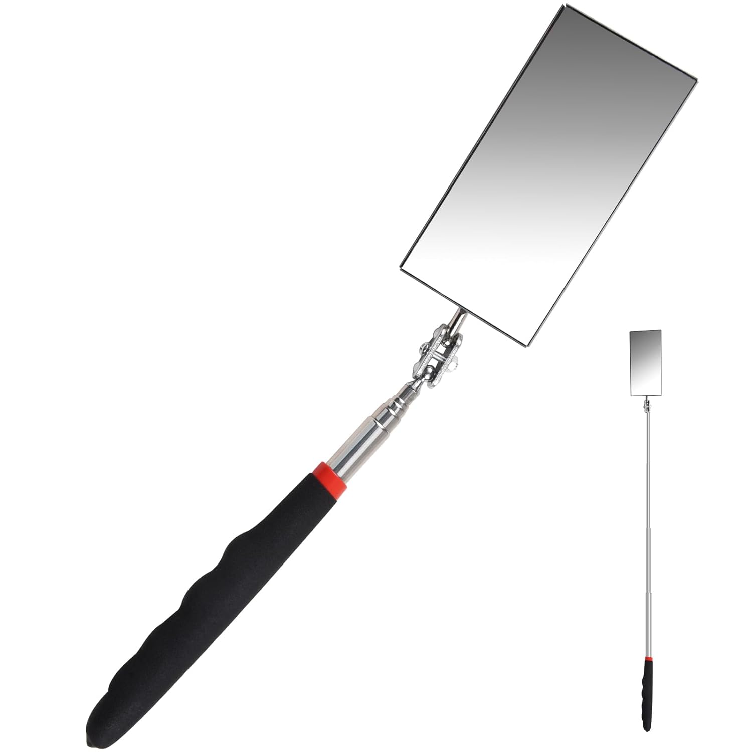 Telescoping Inspection Mirror 12-30 Inch, Extendable Flexible Rectangle Mechanic Tool