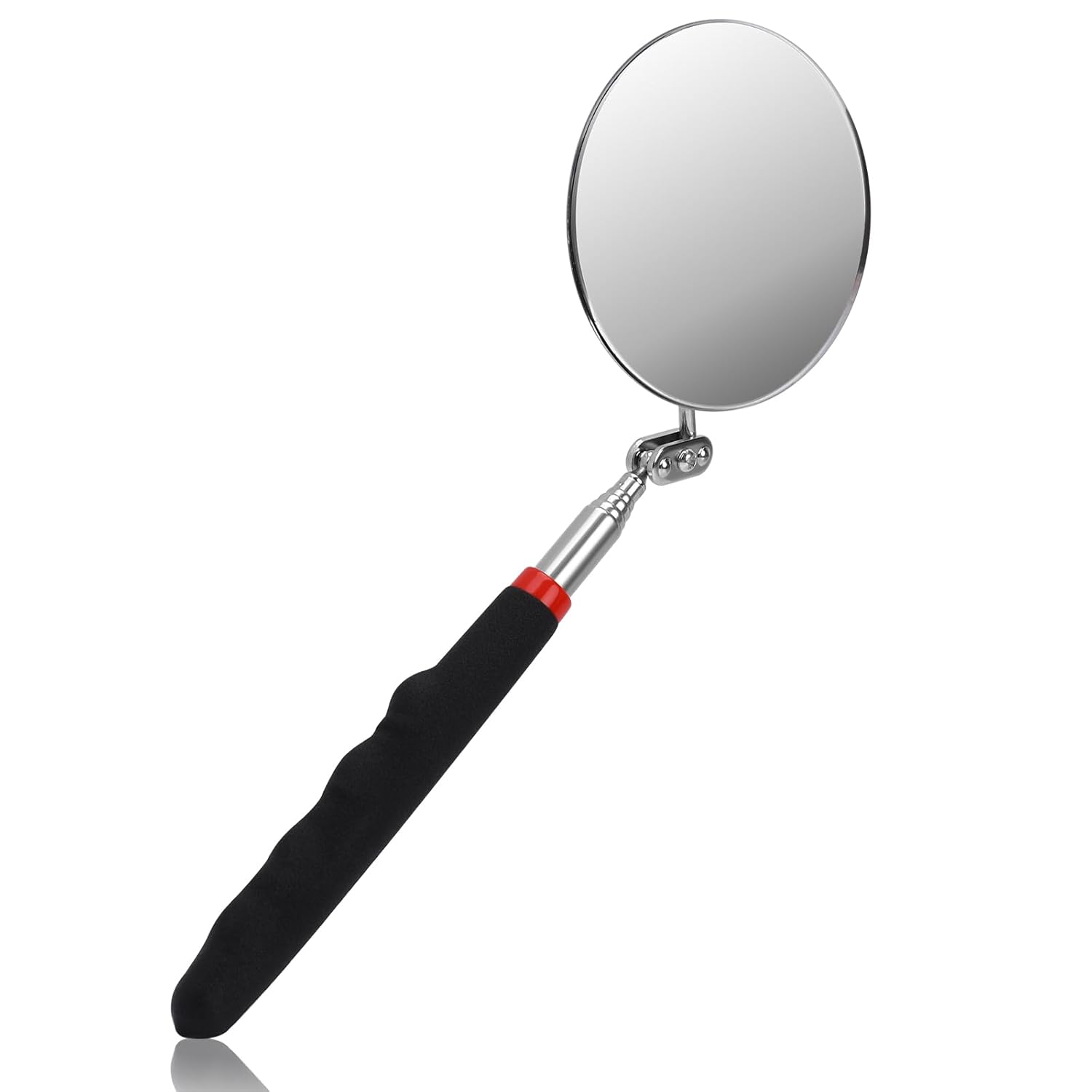 Circular Telescoping Inspection Mirror, 4-Inch, 360° Flexible Rotation with Extended Handle