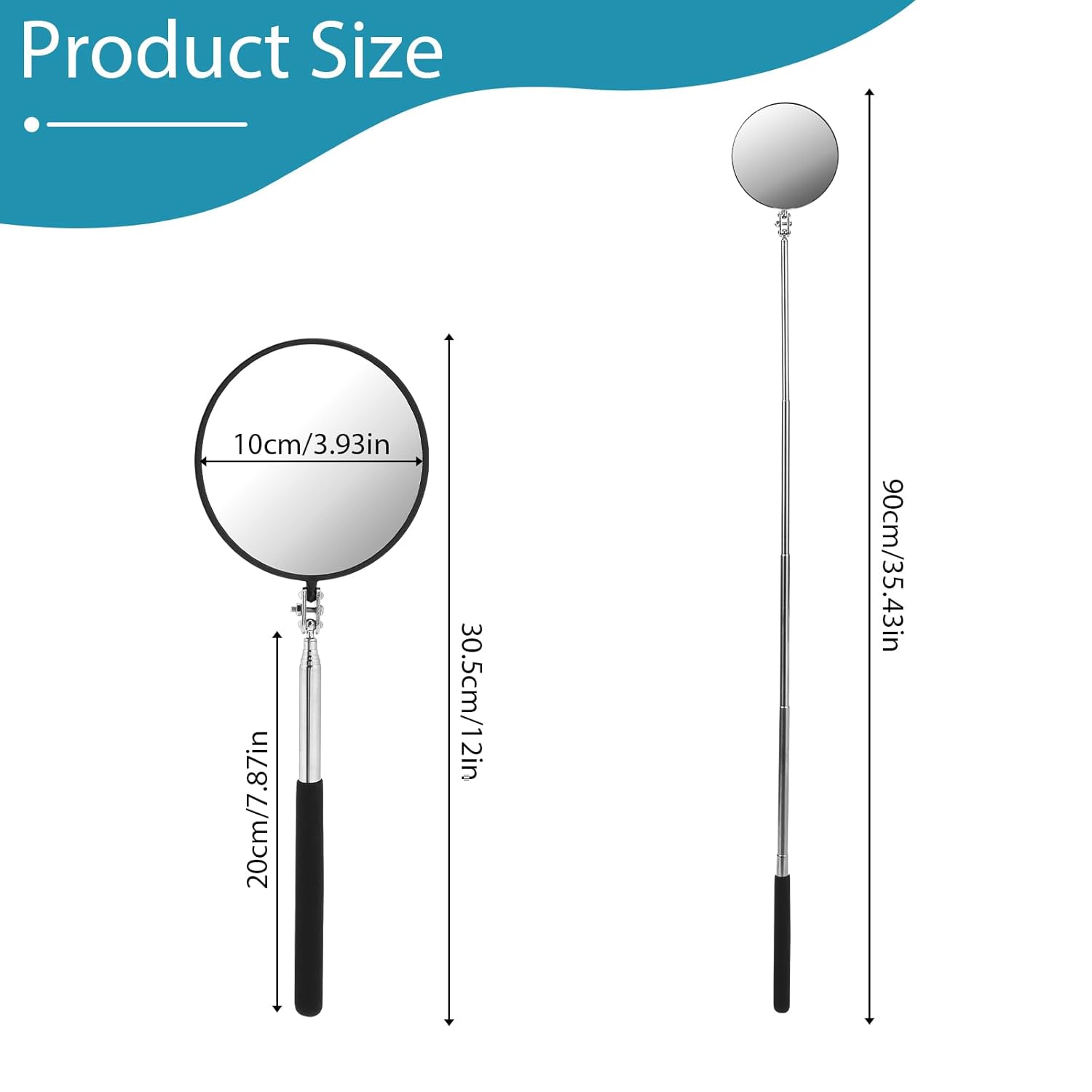 Circular Telescoping Inspection Mirror, 4-Inch, 360° Flexible Rotation with Extended Handle - Image 2