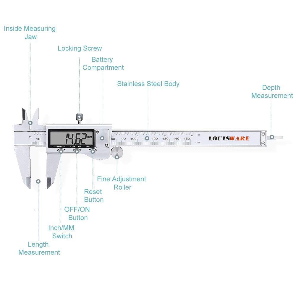 6 Inch Digital Caliper, Stainless Steel, Large LCD, Auto-Off, Inch/mm Conversion - Image 2