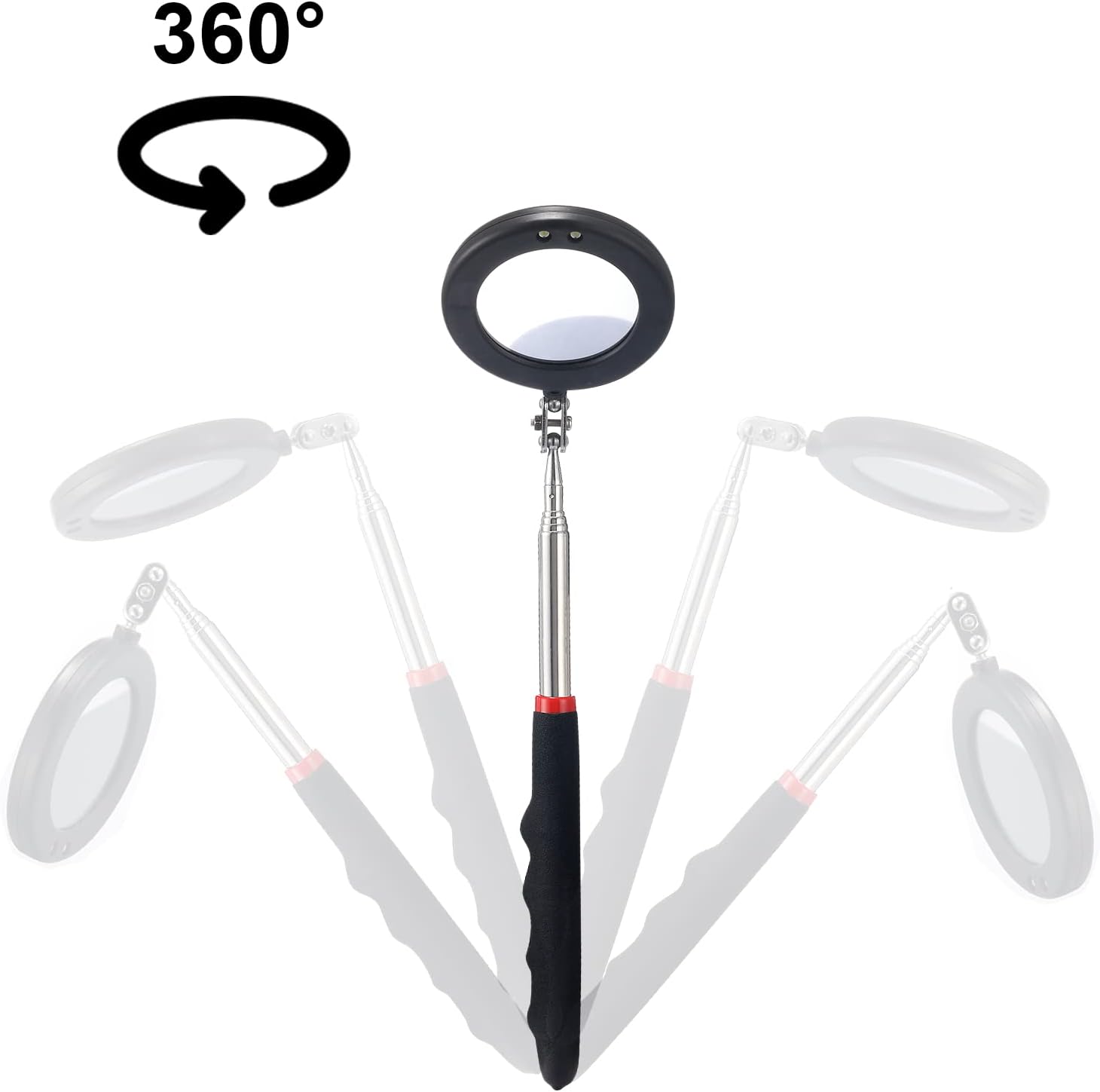4-Pack Telescoping LED Inspection Mirrors (Rectangle & Round) for Vehicle, Mechanic, and Detail Check - Image 5