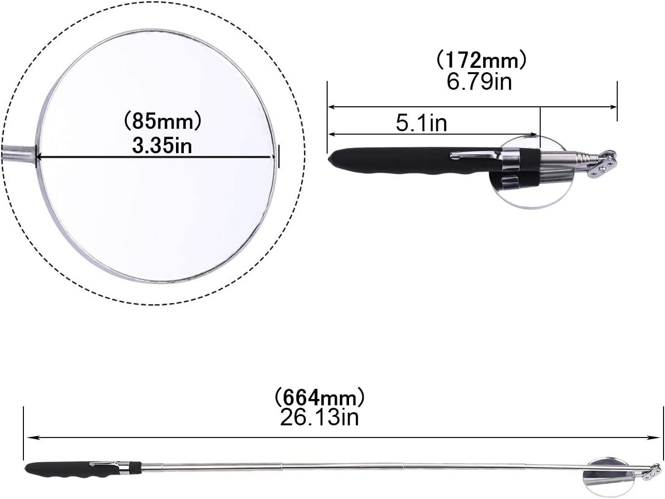 85mm Round Telescopic Inspection Mirror, 2 PCS, for Vehicle & Small Part Checking - Image 2