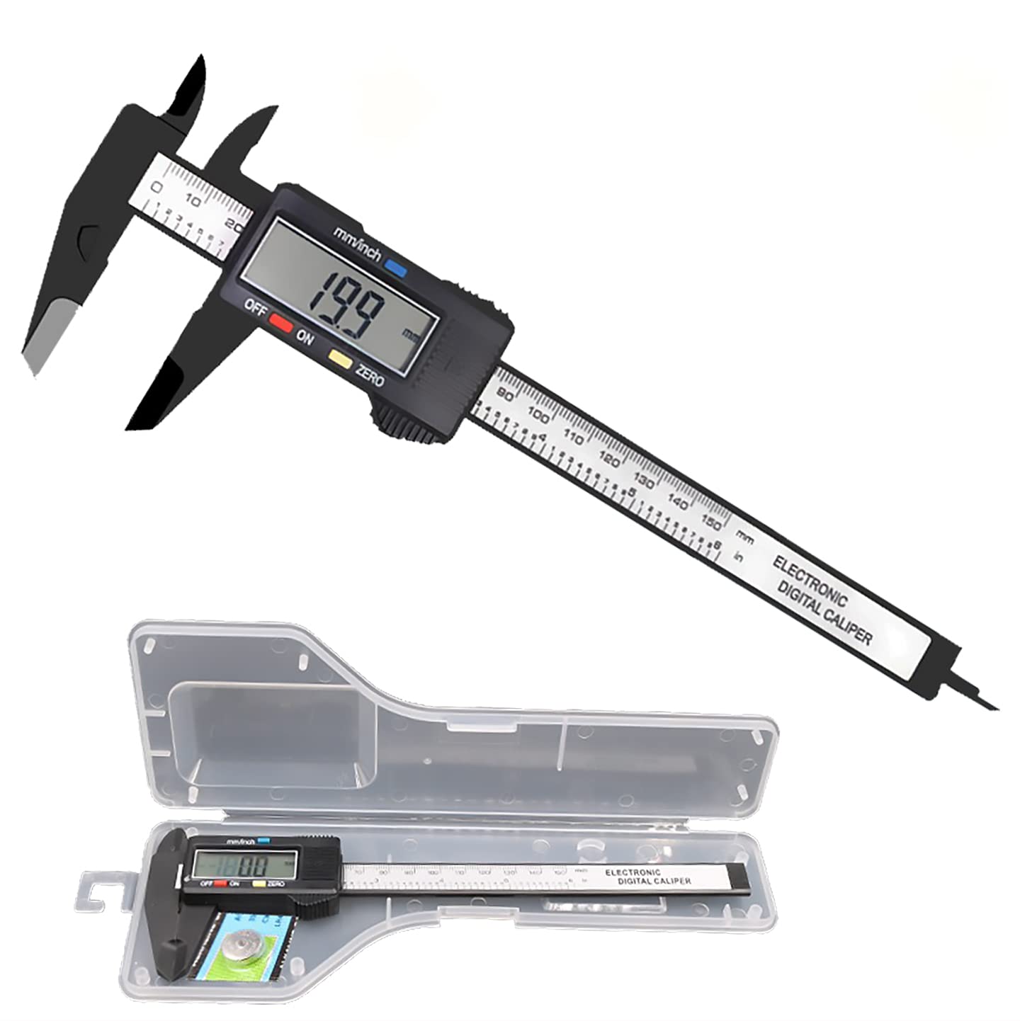 6" Digital Caliper, Inch/Metric, LCD Display, Auto Shut-off - 150mm Black Plastic