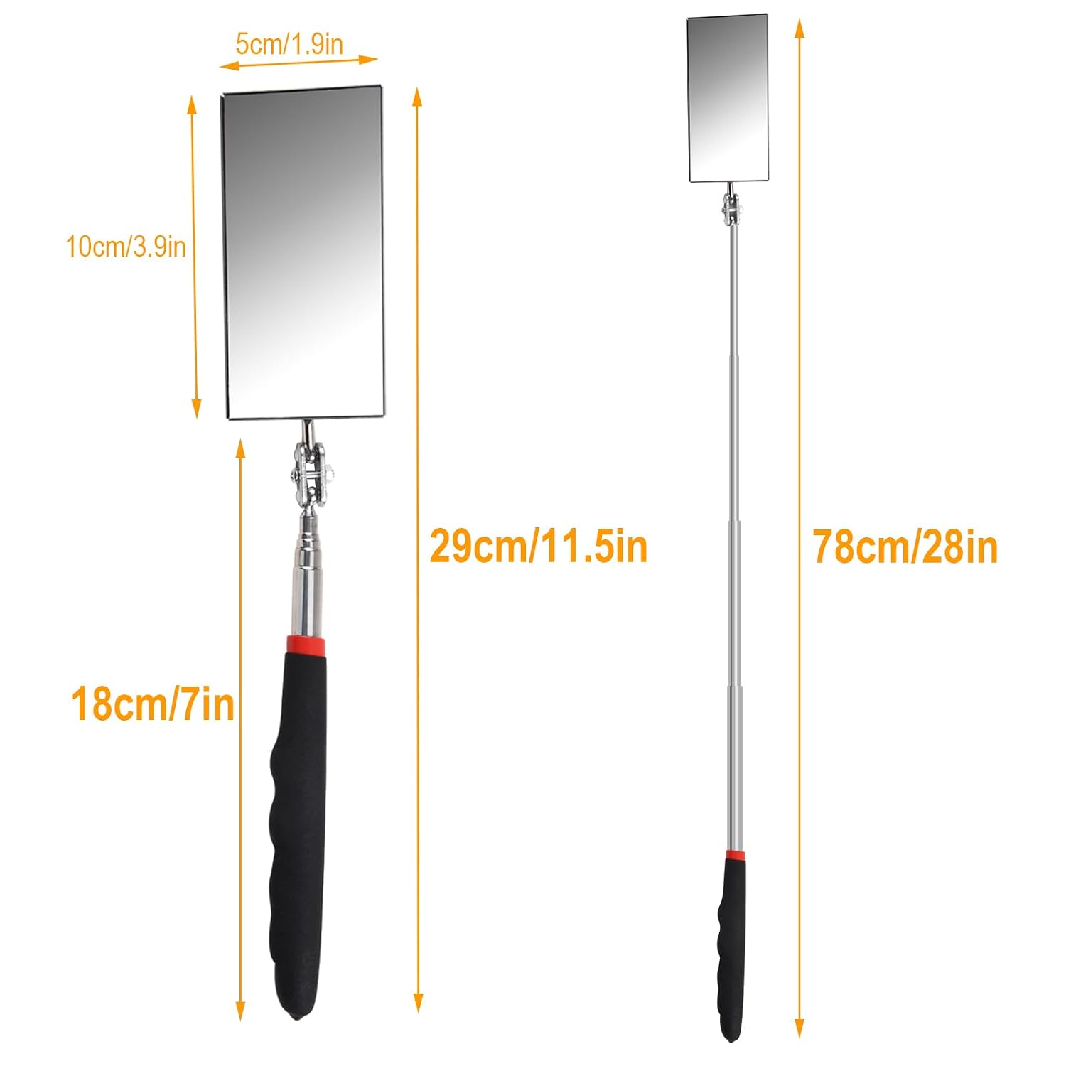 Telescoping Inspection Mirror 12-30 Inch, Extendable Flexible Rectangle Mechanic Tool - Image 2