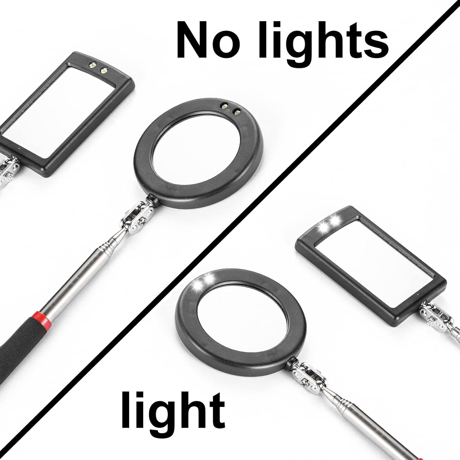 4-Pack Telescoping LED Inspection Mirrors (Rectangle & Round) for Vehicle, Mechanic, and Detail Check - Image 4