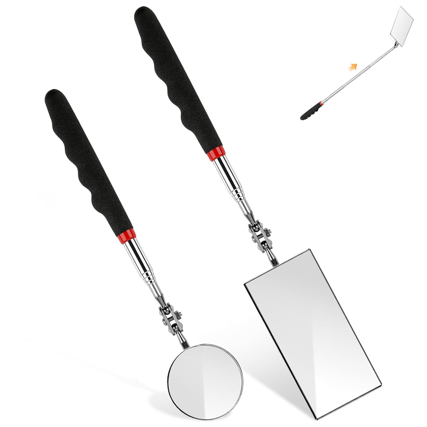 2-Pack Telescoping Inspection Mirror, 360° Swivel, Rectangular & Round Heads