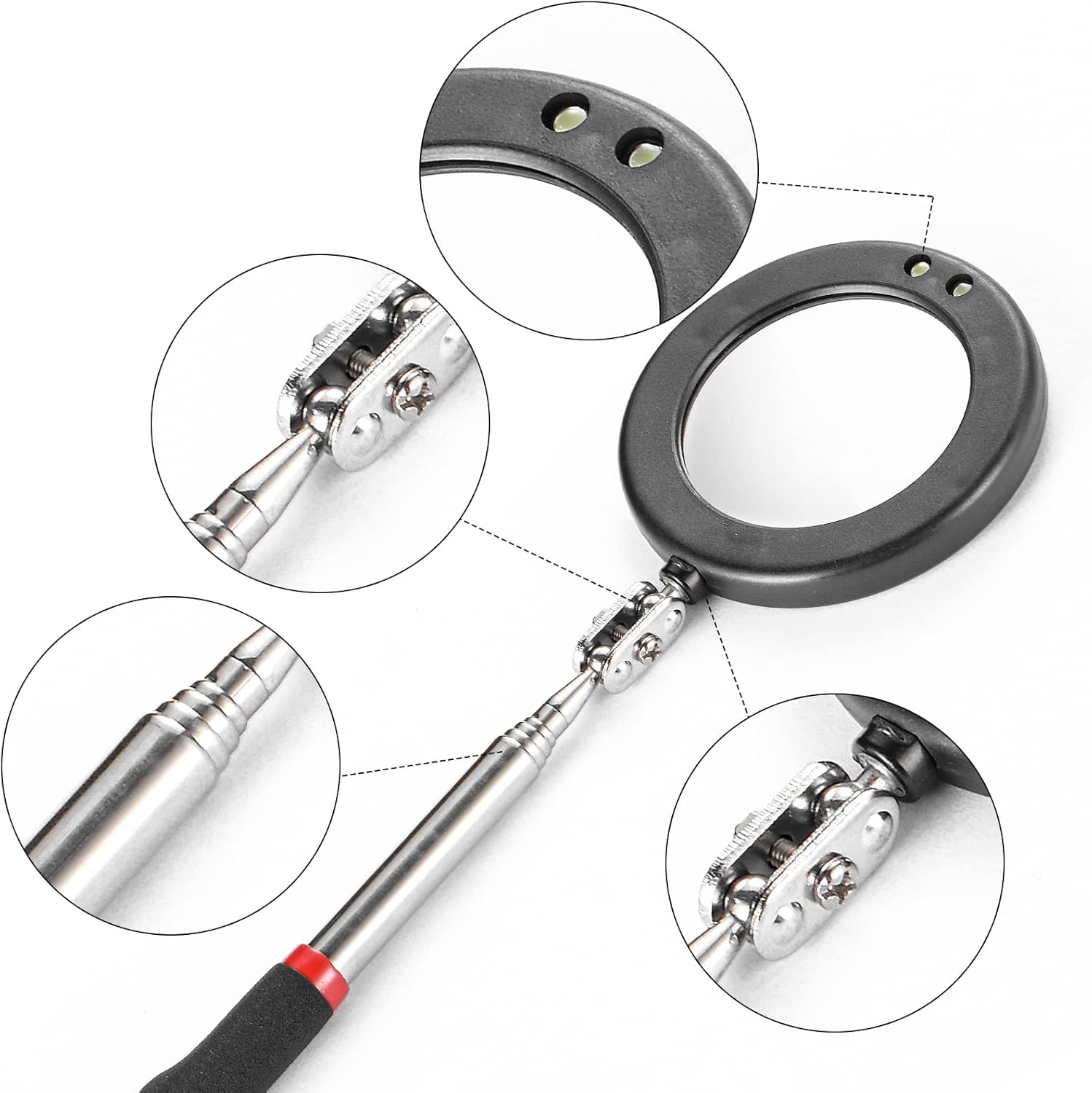 4-Pack Telescoping LED Inspection Mirrors (Rectangle & Round) for Vehicle, Mechanic, and Detail Check - Image 3