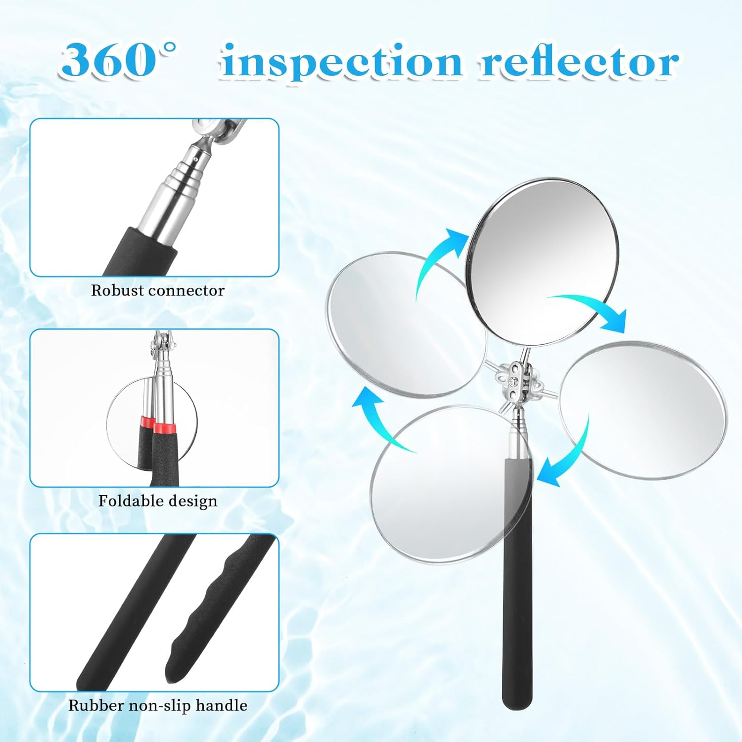 5-Piece Telescoping Inspection Mirror Set, 360° Rotating Stainless Steel Mirrors - Image 4