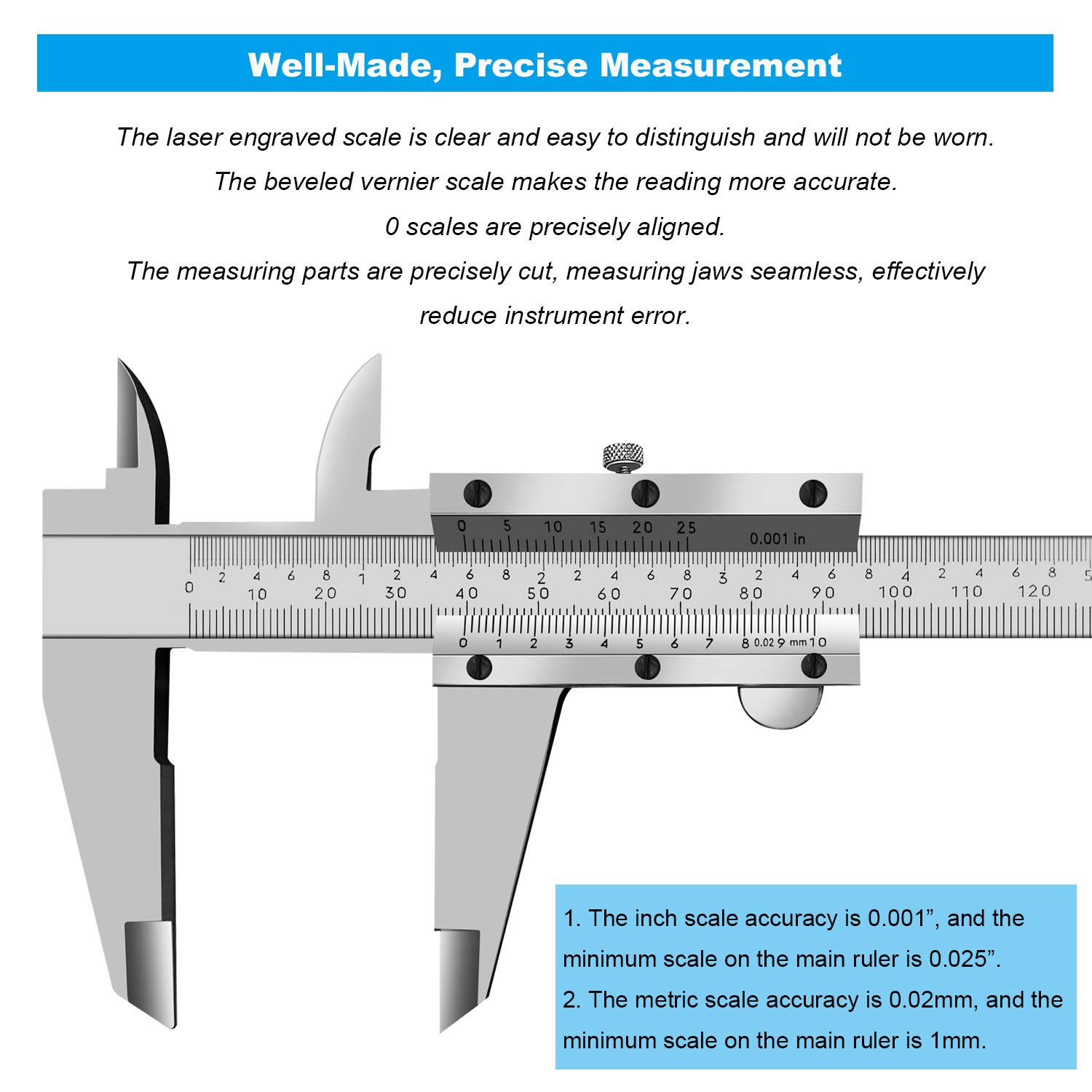 Stainless Steel Vernier Caliper, 0-12 Inch / 300mm, Inch/Metric, 0.001" / 0.02mm Accuracy - Image 2