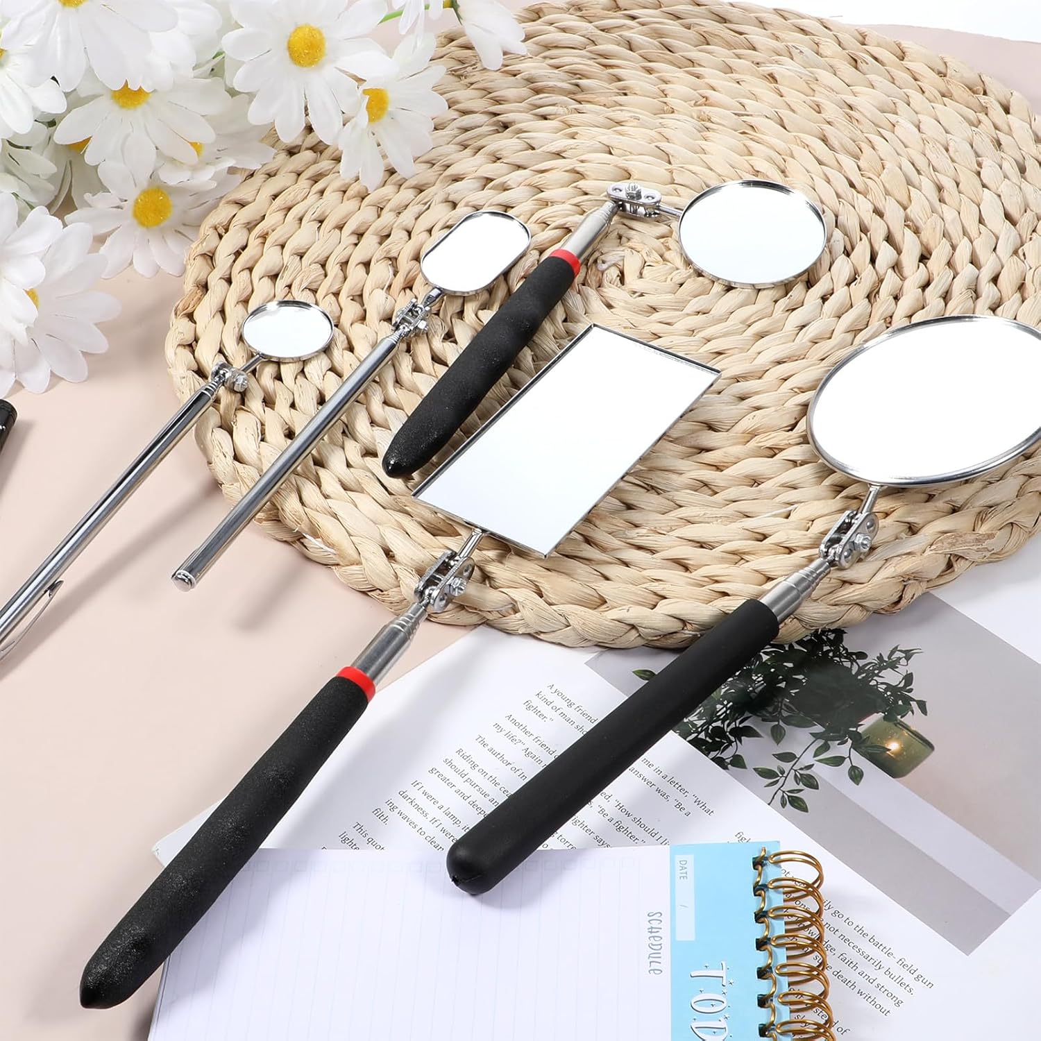 5-Piece Telescoping Inspection Mirror Set, 360° Rotating Stainless Steel Mirrors - Image 2
